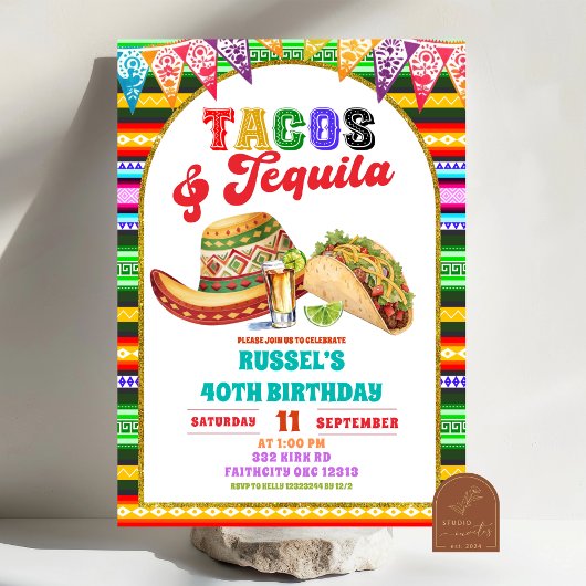 Invitation Mexican Fiesta Tacos and Tequila Birthday