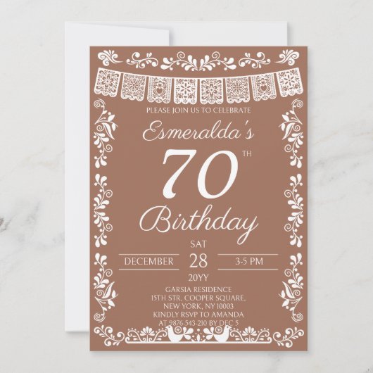 Invitation Mexican Fiesta Terracotta 70th Birthday (Devant)
