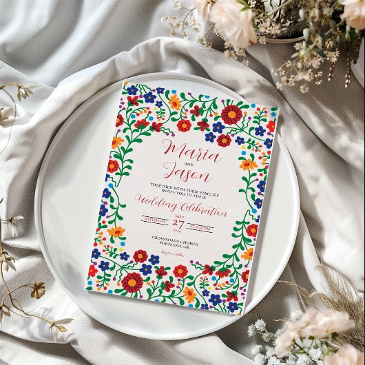 Invitation Mexican Floral Colorful Folk Art Wedding