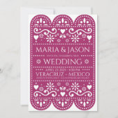 Invitation Mexican Magenta Papel Picado Folk Art Wedding (Devant)