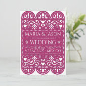 Invitation Mexican Magenta Papel Picado Folk Art Wedding (Debout devant)