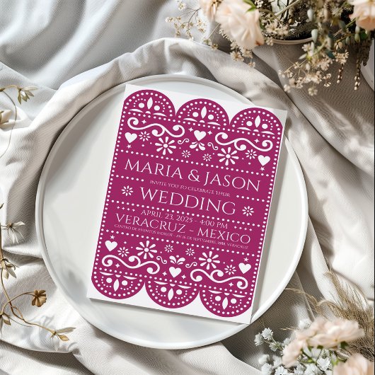 Invitation Mexican Magenta Papel Picado Folk Art Wedding