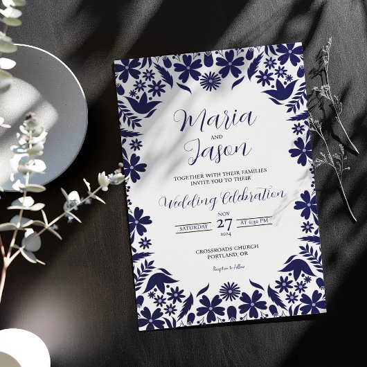 Invitation Mexican Navy Blue Floral Classic Aesthetic Wedding