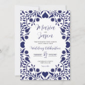 Invitation Mexican Navy Blue Floral Elegant Romantic Wedding (Devant)