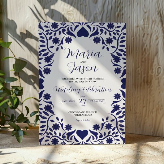 Invitation Mexican Navy Blue Floral Elegant Romantic Wedding