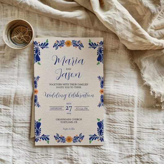 Invitation Mexican Navy Blue Minimalist Floral Classy Wedding