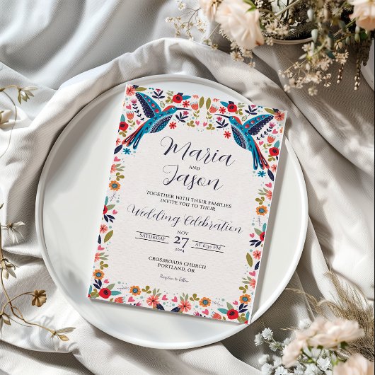 Invitation Mexican Otomi Tenangos Colorful Floral Wedding