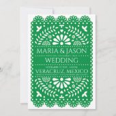 Invitation Mexican Papel Picado Green Folk Art Boda Wedding (Devant)