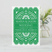 Invitation Mexican Papel Picado Green Folk Art Boda Wedding (Debout devant)