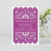 Invitation Mexican Papel Picado Magenta Folk Art Boda Wedding (Debout devant)