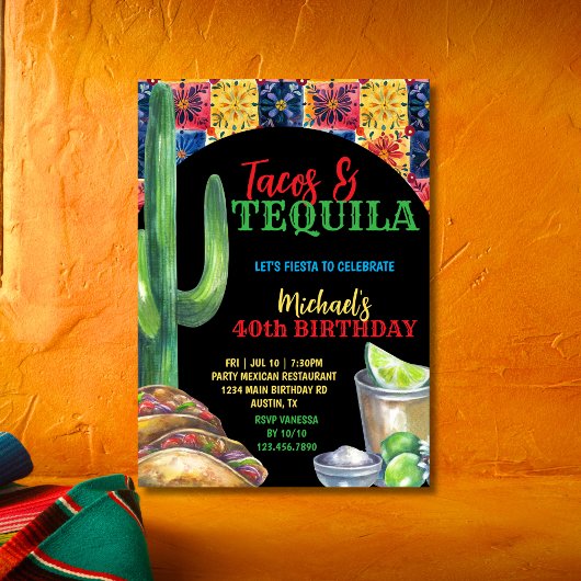 Invitation Mexican Party Fiesta Tacos & Tequila 40th Birthday
