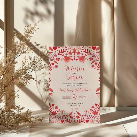 Invitation Mexican Pink Red Floral Elegant Aesthetic Wedding