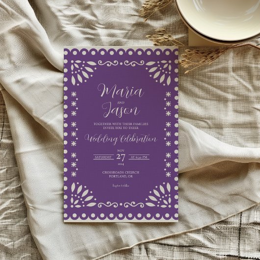 Invitation Mexican Purple Papel Picado Traditional Wedding