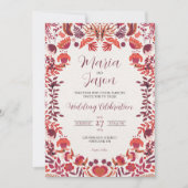 Invitation Mexican Red Burgundy Rose Floral Botanical Wedding (Devant)