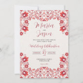 Invitation Mexican Red Floral Traditional Folk Art Wedding (Devant)