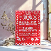 Invitation Mexican Red Papel Picado Fiesta Folk Art Wedding