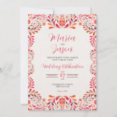 Invitation Mexican Red Pink Floral Botanical Romantic Wedding (Devant)