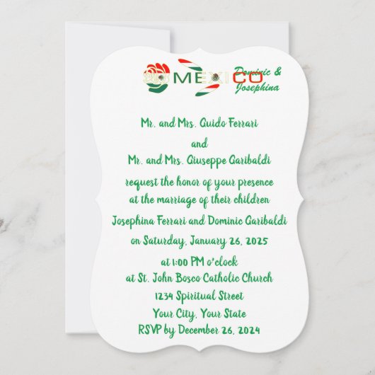 Invitation Mexican Rose Flag Personalized Wedding (Devant)