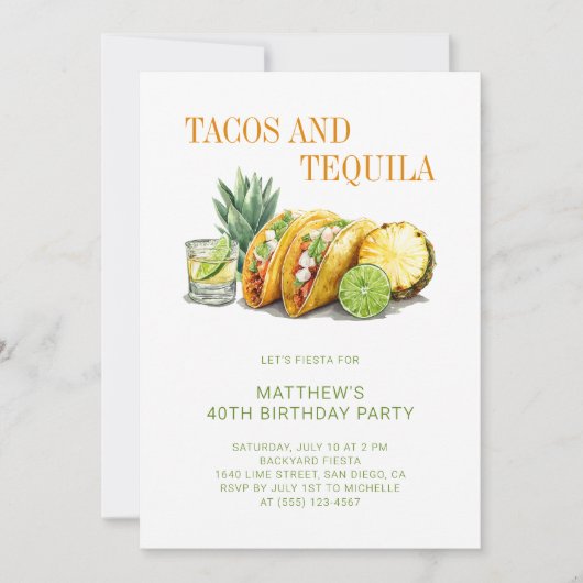 Invitation Mexican Tacos and Tequila 40th Birthday Party (Devant)