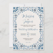 Invitation Mexican Talavera Majolica Blue Floral Boda Wedding (Devant)