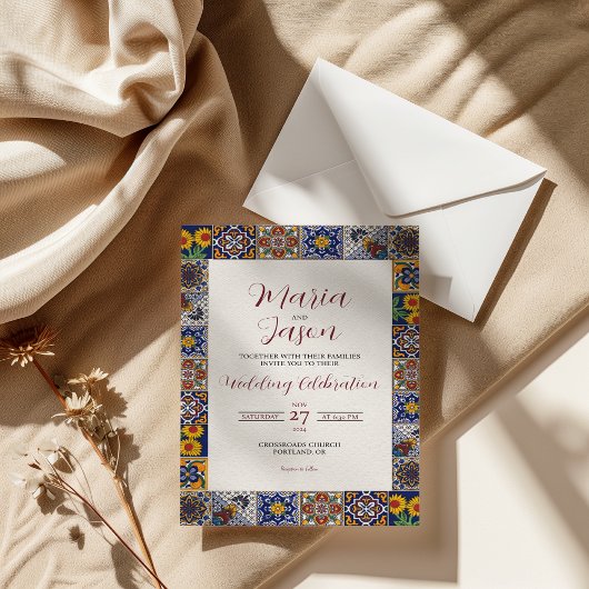 Invitation Mexican Talavera Majolica Geometric Floral Wedding