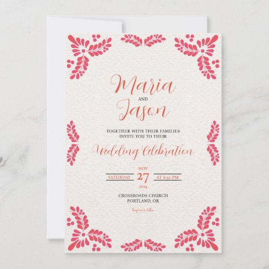 Invitation Mexican Talavera Orange Floral Minimalist Wedding (Devant)