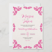 Invitation Mexican Talavera Pink Floral Minimalist Wedding (Devant)