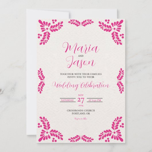 Invitation Mexican Talavera Pink Floral Minimalist Wedding (Devant)