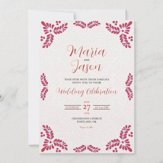 Invitation Mexican Talavera Red Floral Minimalist Wedding (Devant)