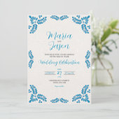 Invitation Mexican Talavera Turquoise Minimalist Wedding (Debout devant)