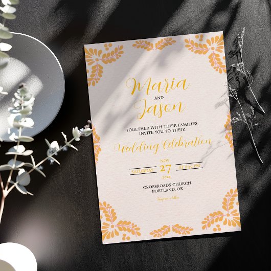 Invitation Mexican Talavera Yellow Floral Minimalist Wedding