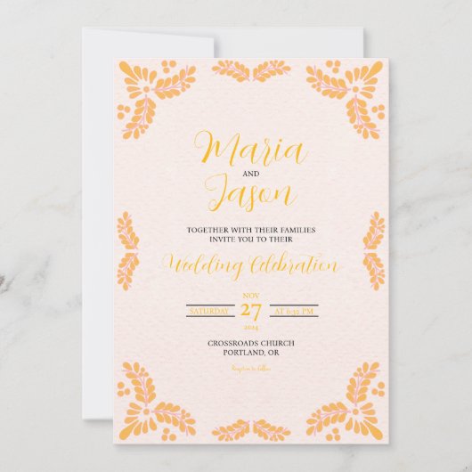 Invitation Mexican Talavera Yellow Floral Minimalist Wedding (Devant)