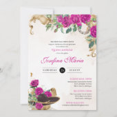 Invitation Mexicana Mariachi Charra Magenta Roses Quinceanera (Devant)