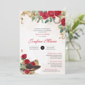 Invitation Mexicana Mariachi Charra Red Roses Quinceanera (Debout devant)