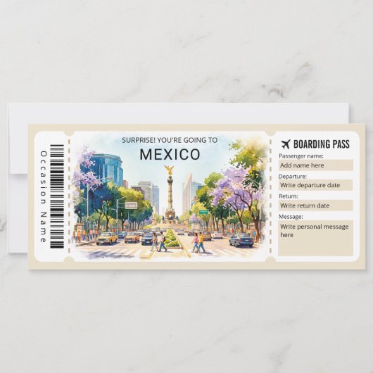 Invitation Mexico Trip Boarding Pass Ticket (Devant)