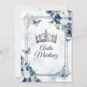 Invitation Mexique Argent Couronne & Marine Bleu Roses MIS QU (Dos)