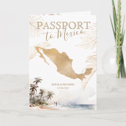 Invitation Mexique Beach Destination Mariage Passeport QR cod (Devant)