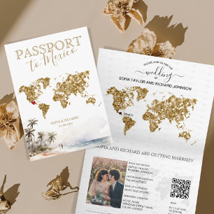 Invitation Mexique Beach Destination Mariage Passeport QR cod
