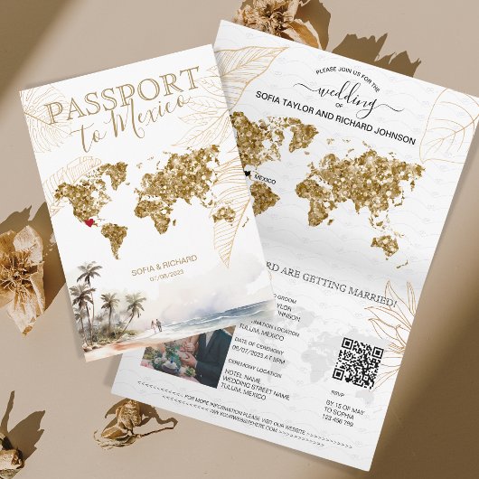Invitation Mexique Beach Destination Mariage Passeport QR cod