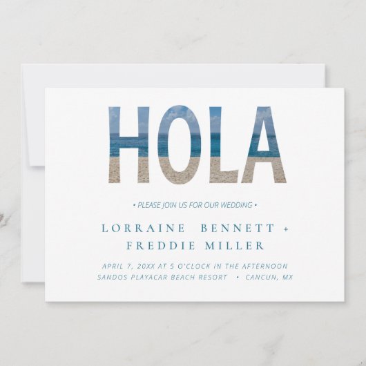 Invitation Mexique Beach Hola Typographie Destination Mariage (Devant)