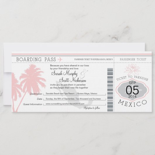 Invitation Mexique Boarding Pass Destination Wedding (Devant)