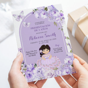 Invitation Mexique Boho violet Présentacion floral de 3 Añ o