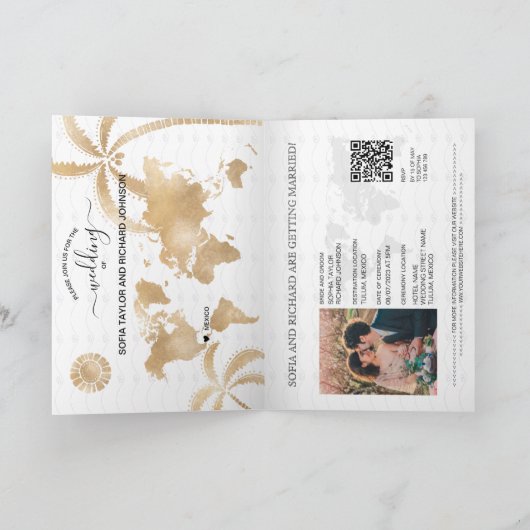 Invitation Mexique Destination Mariage Passeport World QR Cod (Intérieur)