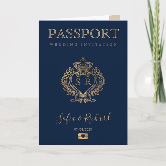 Invitation Mexique Destination Mariage Passport Gold Crest (Devant)