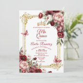 Invitation Mexique Élégant Roses Rouges Papillon Quinceañera (Debout devant)