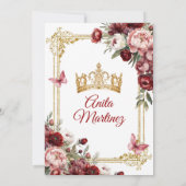 Invitation Mexique Élégant Roses Rouges Papillon Quinceañera (Dos)