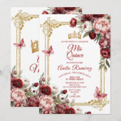 Invitation Mexique Élégant Roses Rouges Papillon Quinceañera (Devant / Derrière)
