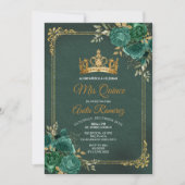 Invitation Mexique Emerald Green Floral & Gold Mis Quince (Devant)