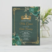 Invitation Mexique Emerald Green Floral & Gold Mis Quince (Debout devant)