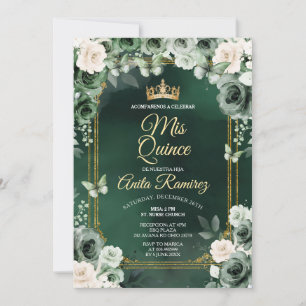 Invitation Mexique Emerald Green & Ivory White Quinceañera
